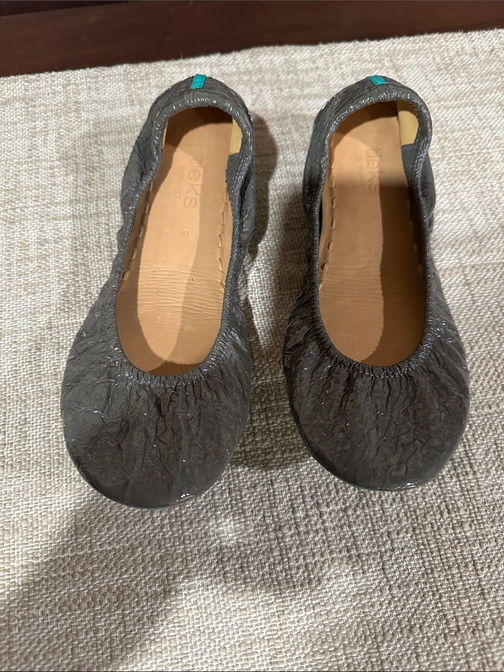 Tieks Gray Quilted Ballet Flats with Teal Tab